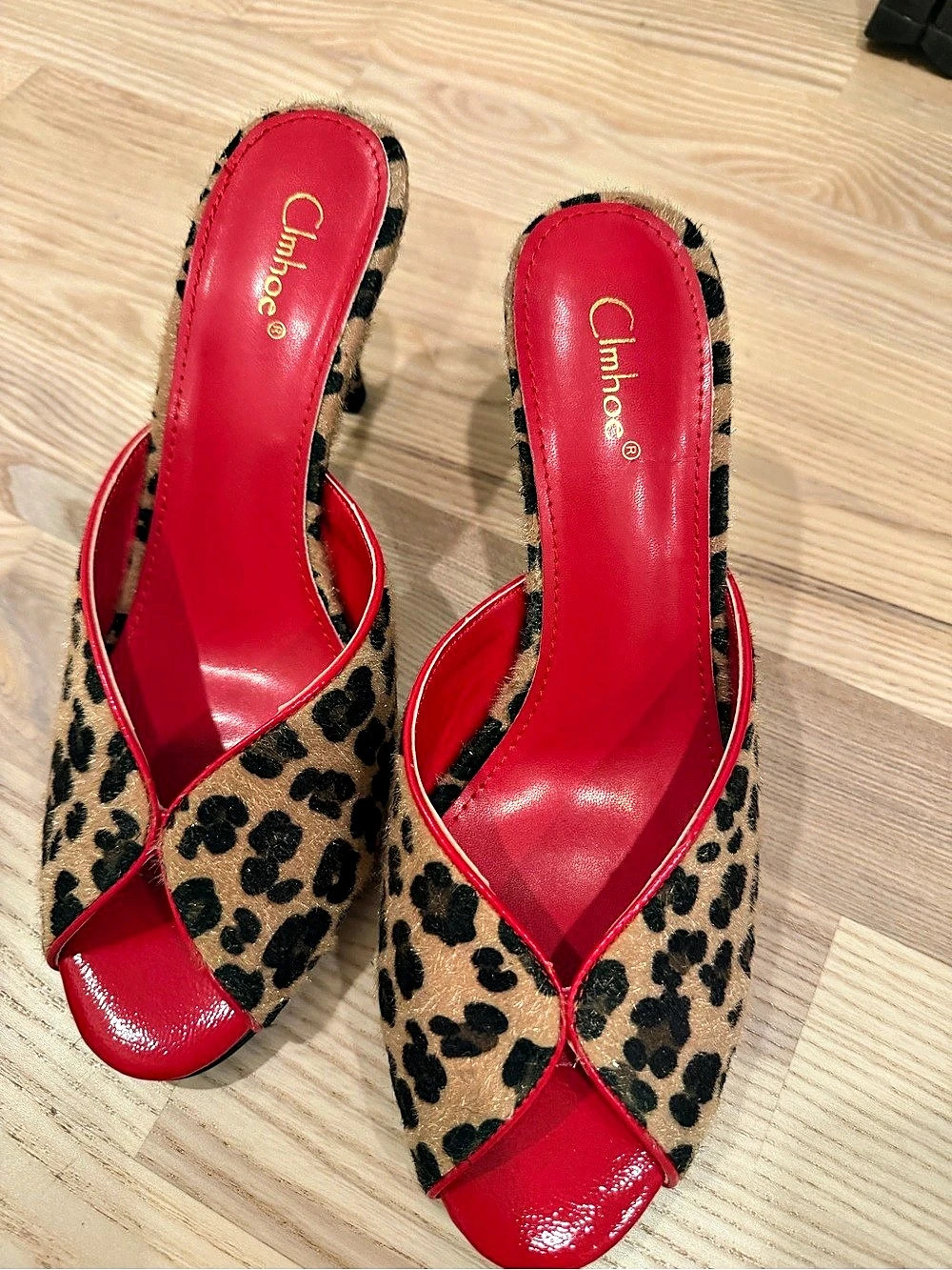 Chimco Leopard Print Peep Toe Heels